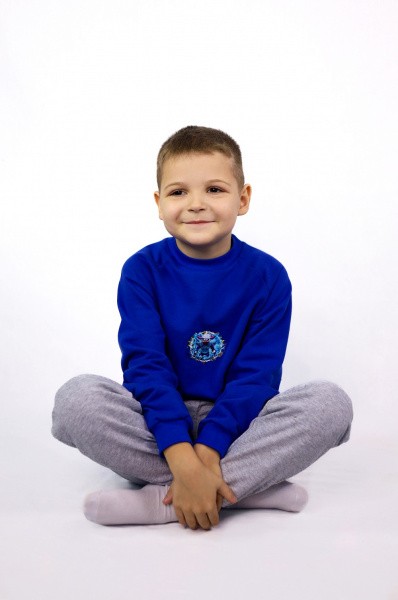 Комплект детский (2-6 лет) 3905 джемпер+брюки, начес 2-х нитка, василек/серый, дтф-принт