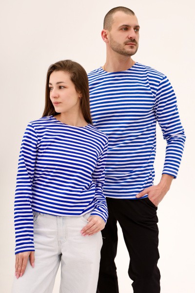 Тельняшка мужская BIG SIZE 1901, синяя полоска, начес